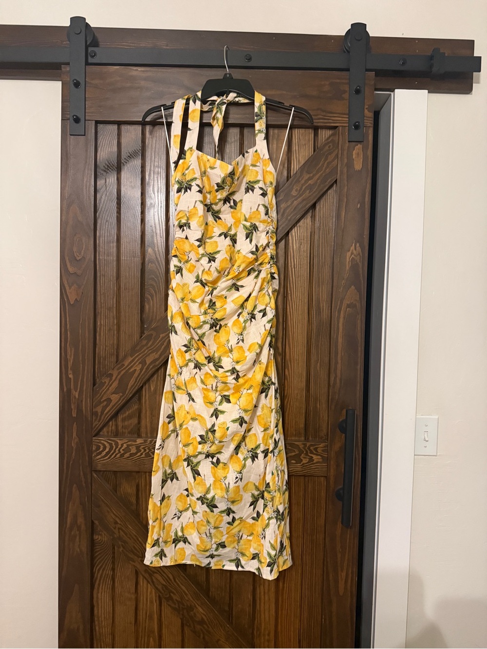Vici Yellow Lemon-Print Halter Midi Dress